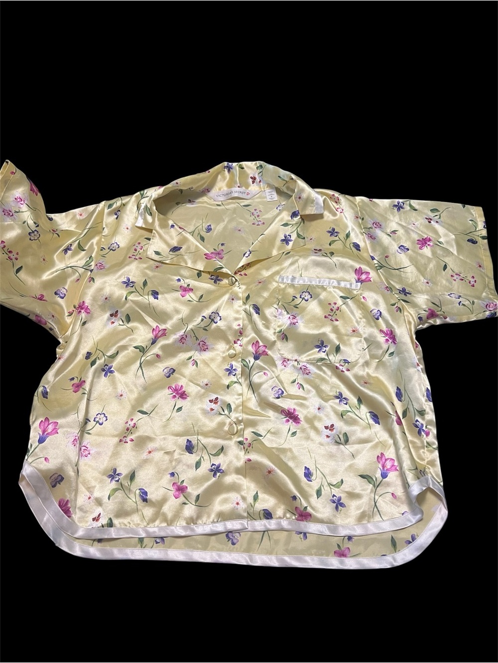 Victoria's Secret Yellow Satin Floral Button-Up Top